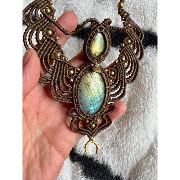 Handmade Jewelry - Double Rainbow Flash Labradorite Hemp Necklace